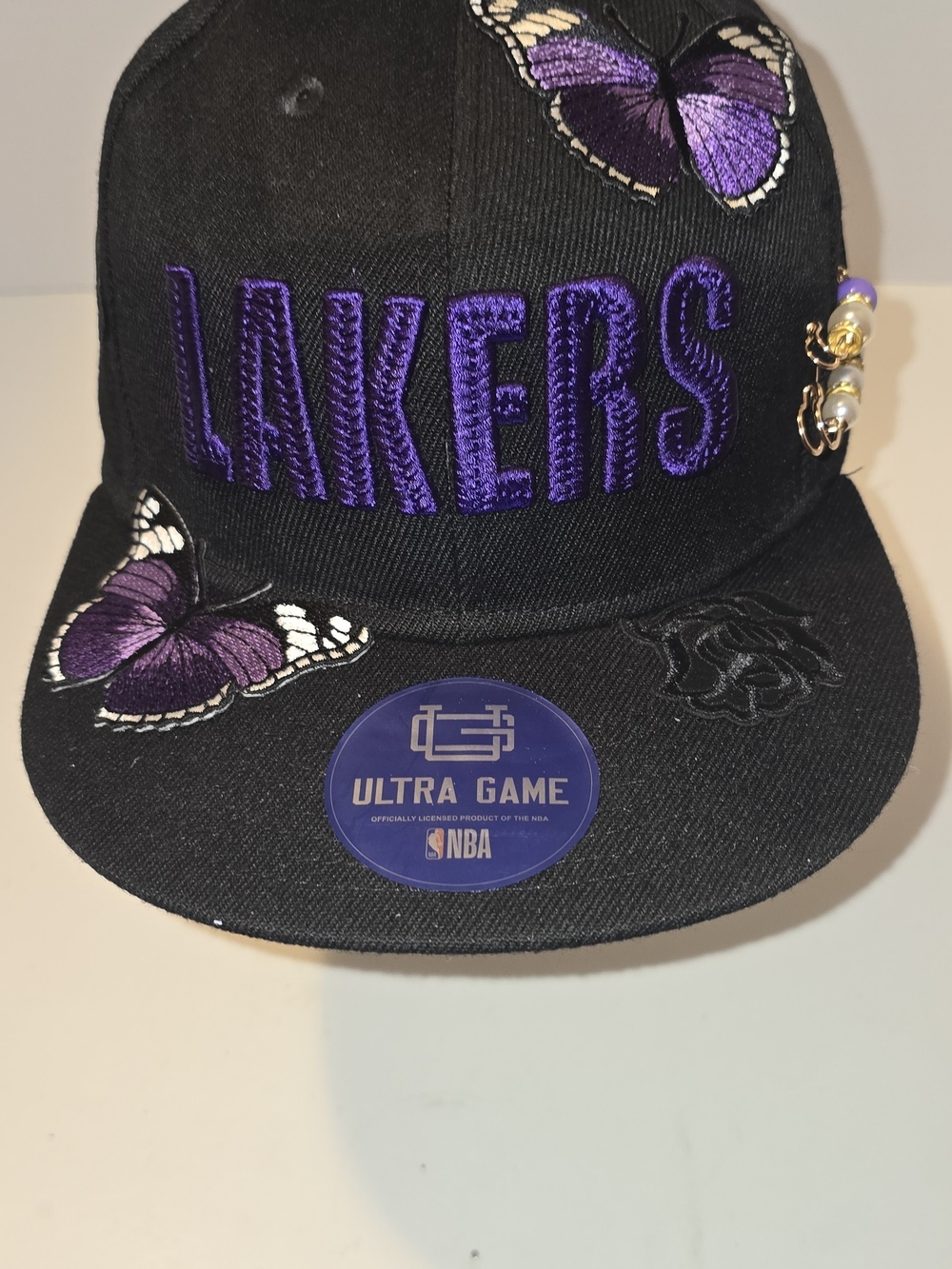 Offical Custom Los Angeles Lakers Black And Purple Snapback Hat For Her